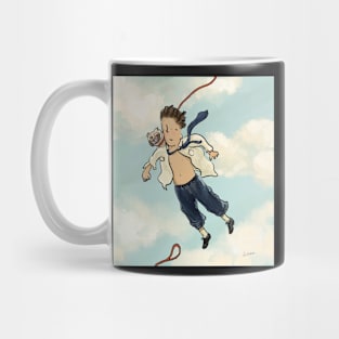 Flying, more like falling guy, with a dog Mug